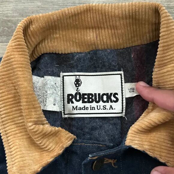 Vintage Roebucks Blanket Lined Denim Chore Coat Jacket Size Large Dark Wash - Picture 4 of 6